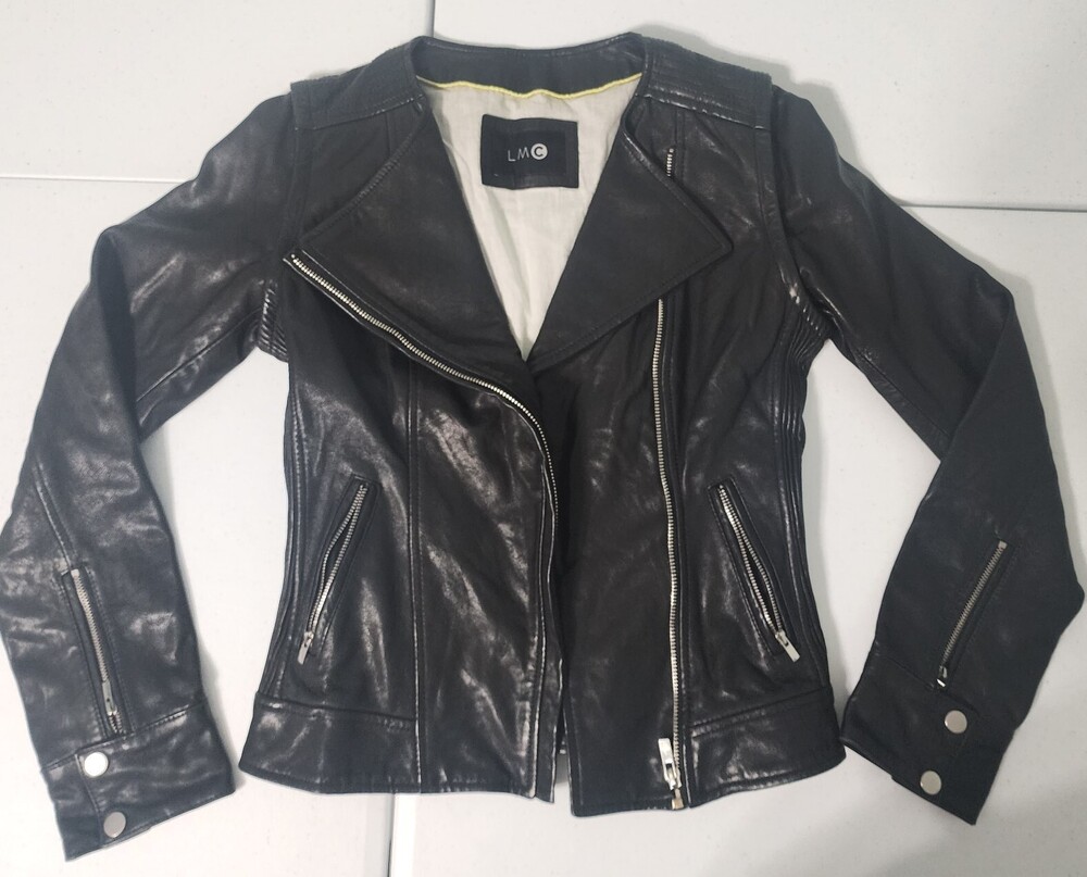 LMC/Lamarque S Soft Black Real Leather Stretch Side Convertible Moto Jacket/Vest